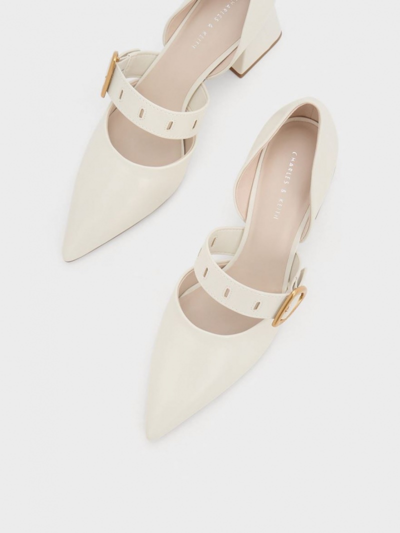 Charles And Keith Sepphe Metallic Buckle D'Orsay Pumps Cream | PHILIPPINES D561