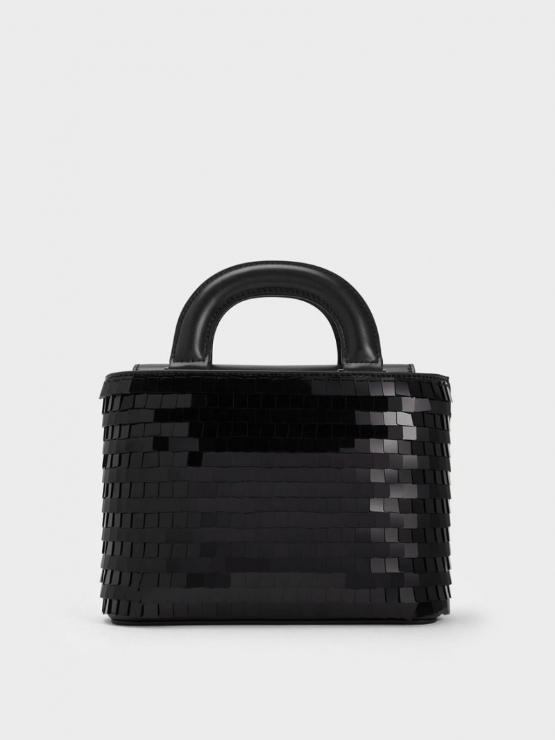 Charles And Keith Sequinned Double Handle Tote Bags Black | PHILIPPINES J052