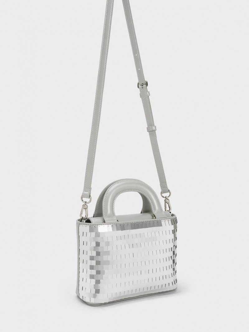 Charles And Keith Sequinned Double Handle Tote Bags Silver | PHILIPPINES T487