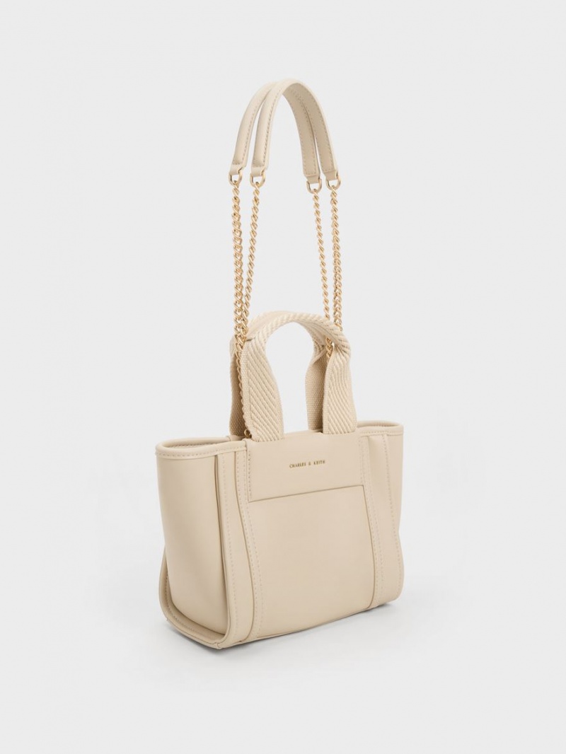 Charles And Keith Shalia Chain-Handle Tote Bags Beige | PHILIPPINES G486