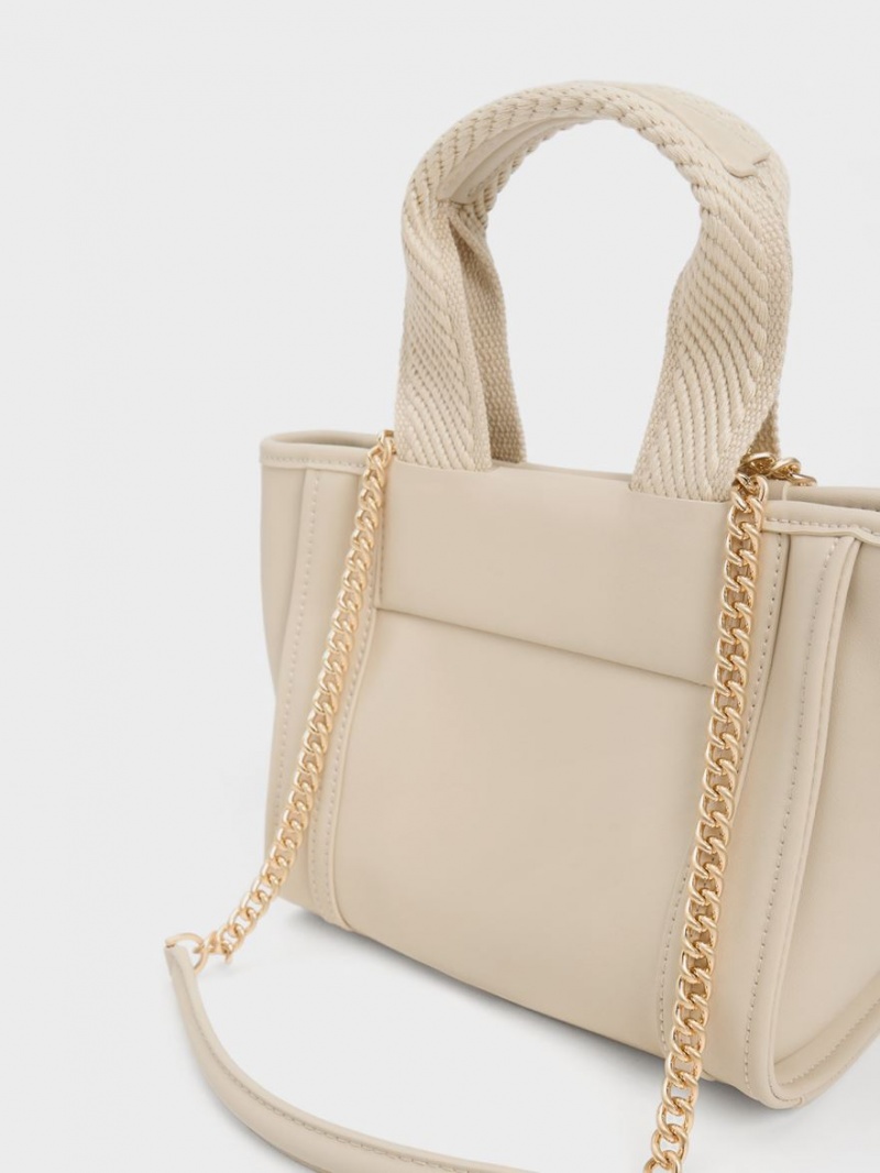 Charles And Keith Shalia Chain-Handle Tote Bags Beige | PHILIPPINES G486