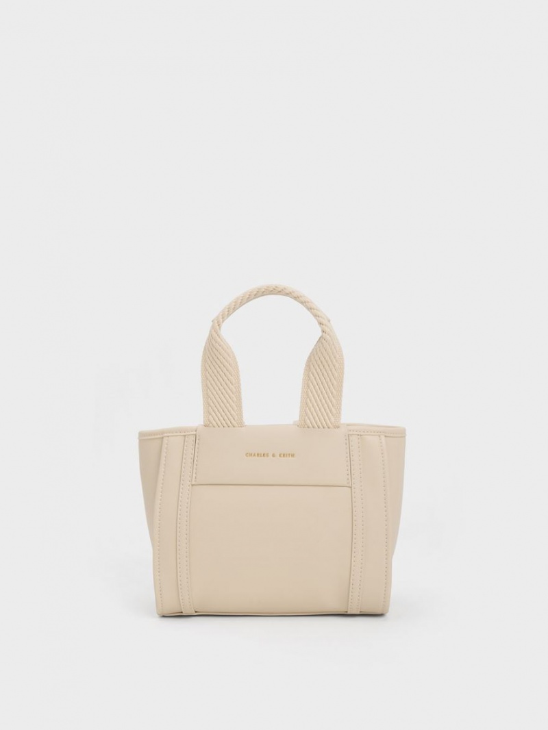 Charles And Keith Shalia Chain-Handle Tote Bags Beige | PHILIPPINES G486