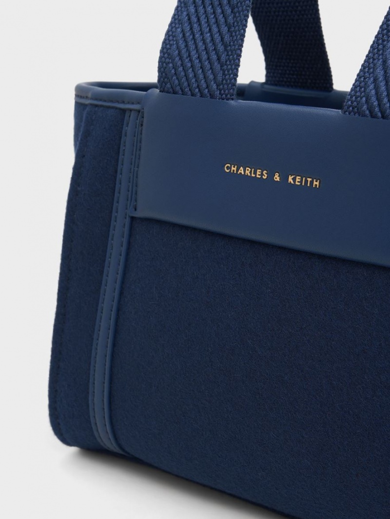 Charles And Keith Shalia Textured Chain-Handle Tote Bags Navy | PHILIPPINES W497