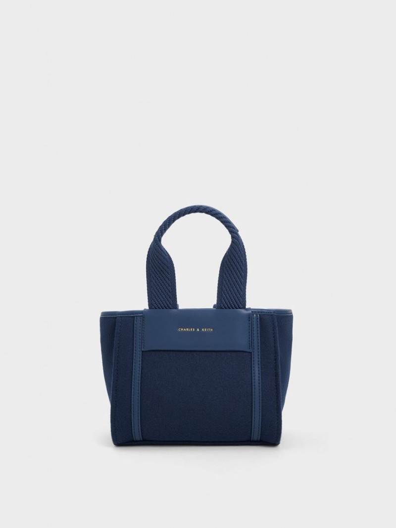 Charles And Keith Shalia Textured Chain-Handle Tote Bags Navy | PHILIPPINES W497