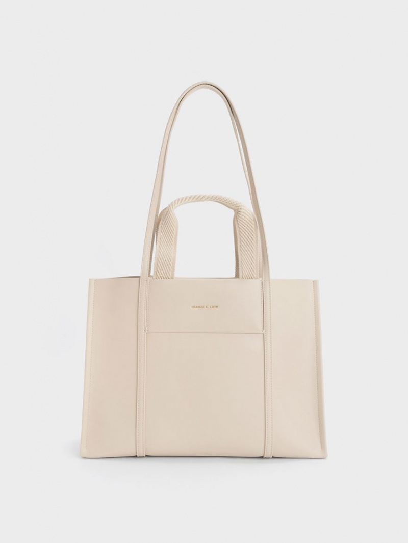 Charles And Keith Shalia Tote Bags Beige | PHILIPPINES L035