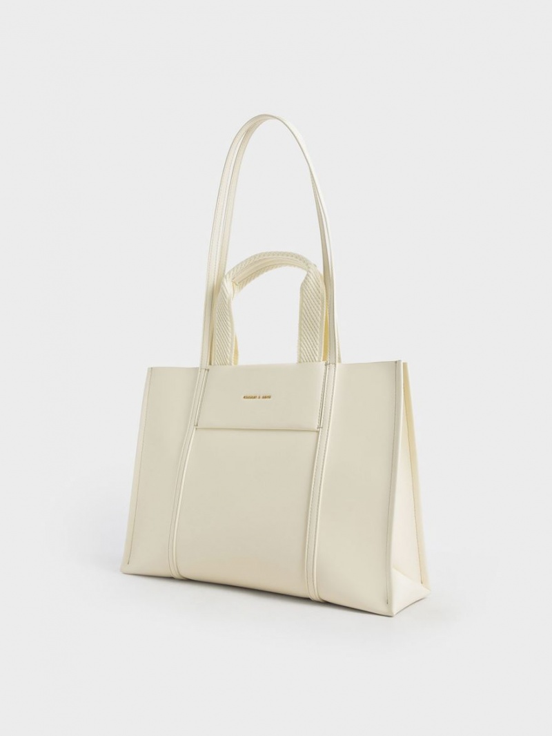 Charles And Keith Shalia Tote Bags Cream | PHILIPPINES G375