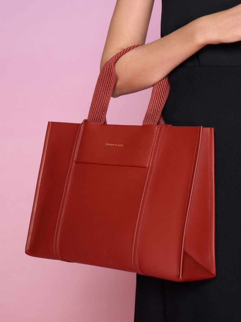 Charles And Keith Shalia Tote Bags Dark Red | PHILIPPINES K431