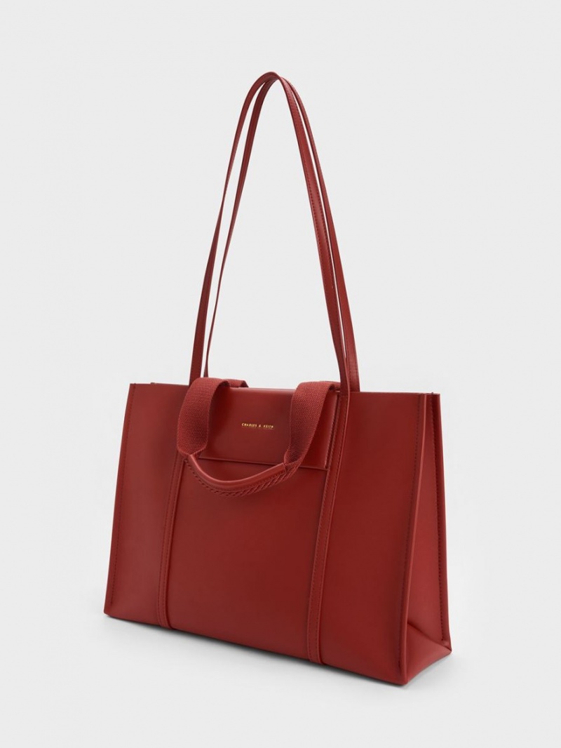 Charles And Keith Shalia Tote Bags Dark Red | PHILIPPINES K431