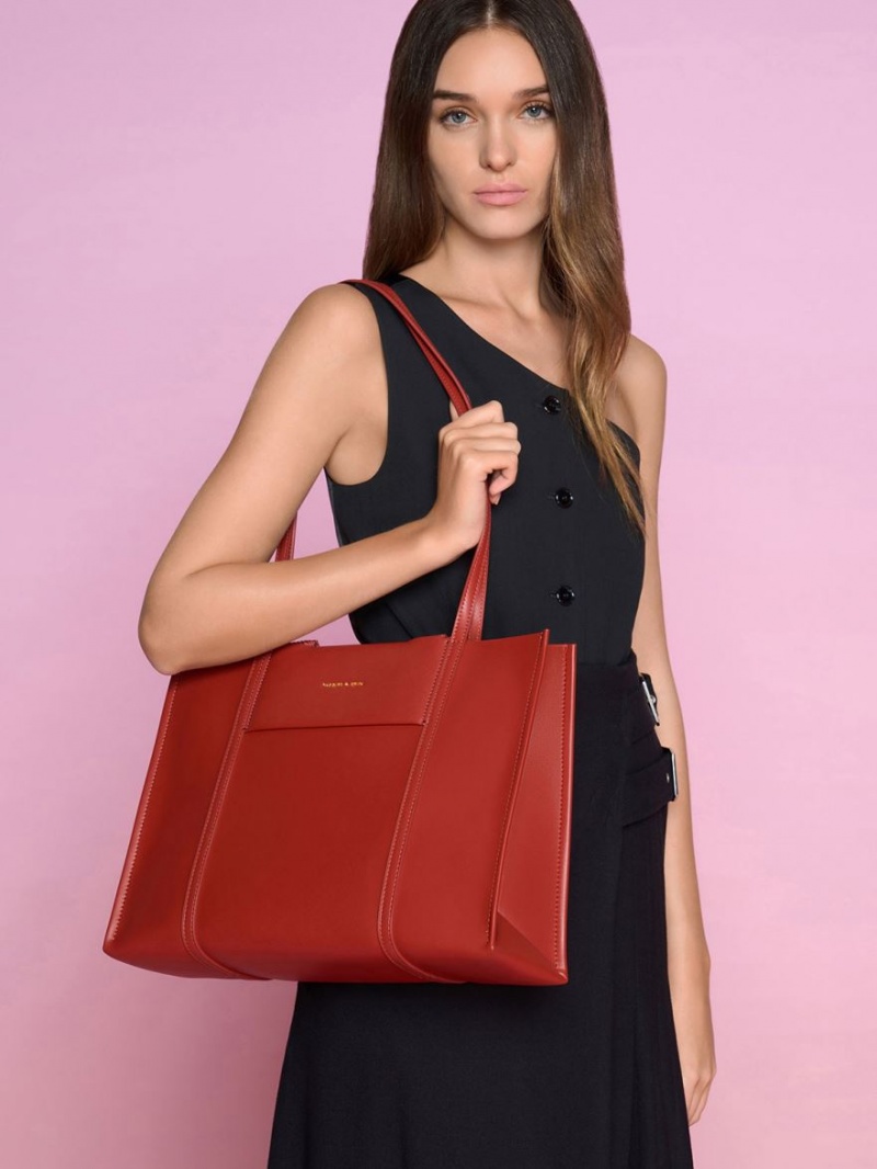 Charles And Keith Shalia Tote Bags Dark Red | PHILIPPINES K431