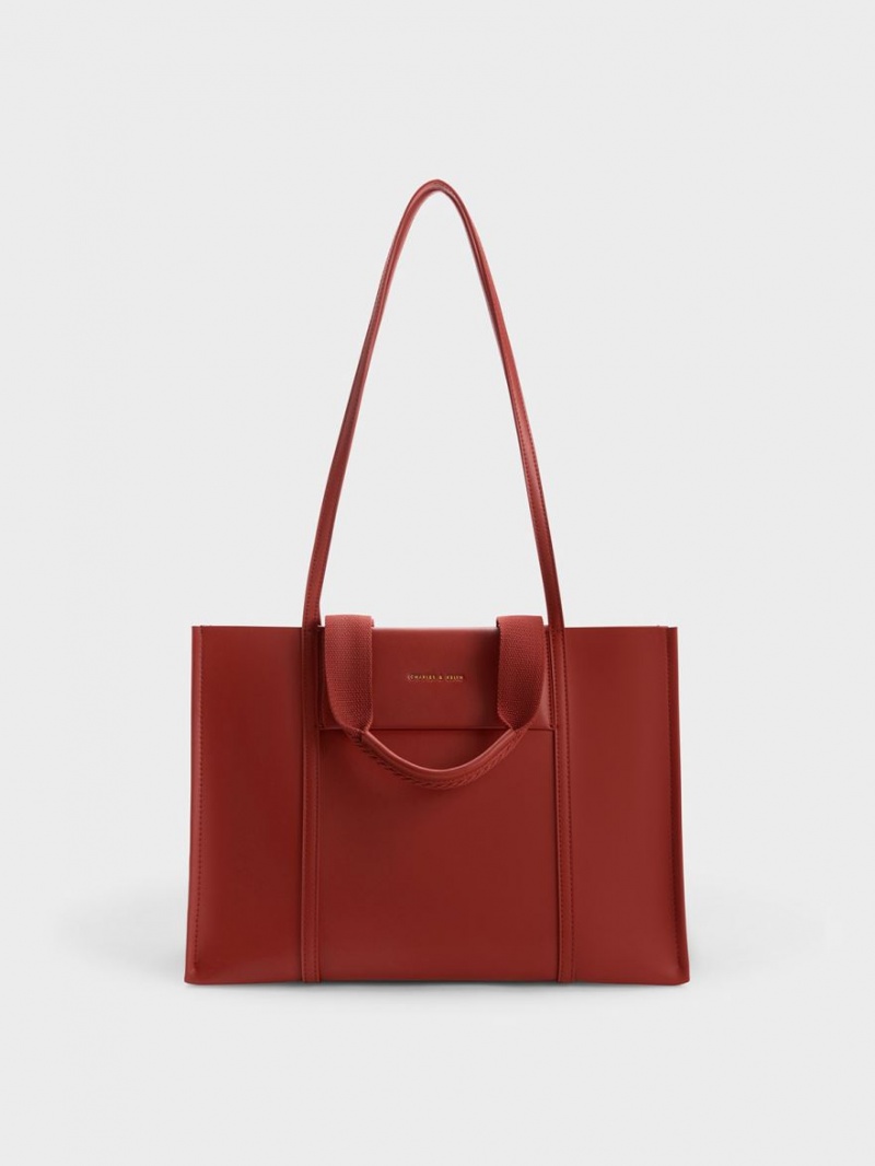 Charles And Keith Shalia Tote Bags Dark Red | PHILIPPINES K431