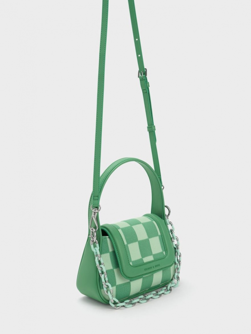 Charles And Keith Shiloh Checkerboard Top Handbag Green | PHILIPPINES Z570