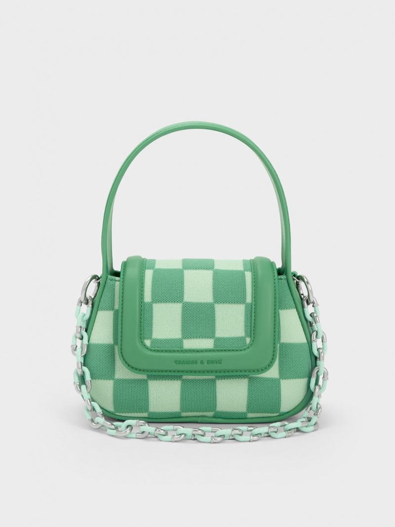 Charles And Keith Shiloh Checkerboard Top Handbag Green | PHILIPPINES Z570