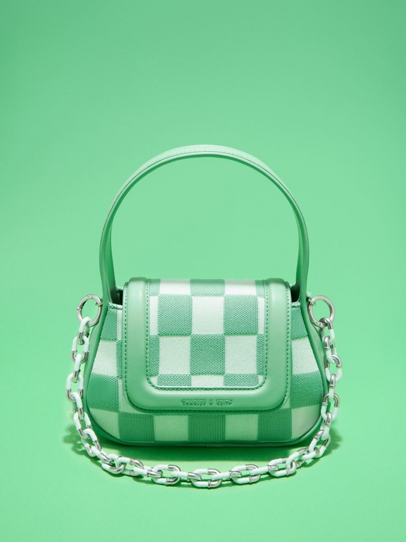 Charles And Keith Shiloh Checkerboard Top Handbag Green | PHILIPPINES Z570