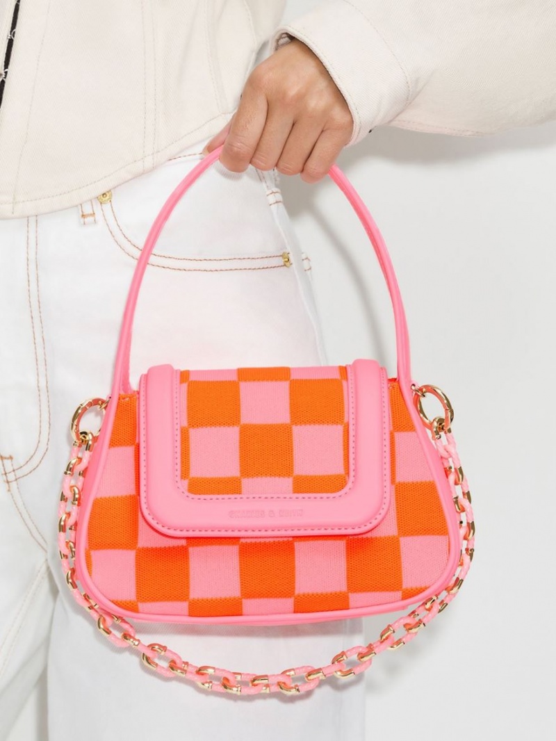 Charles And Keith Shiloh Checkerboard Top Handbag Pink | PHILIPPINES V203