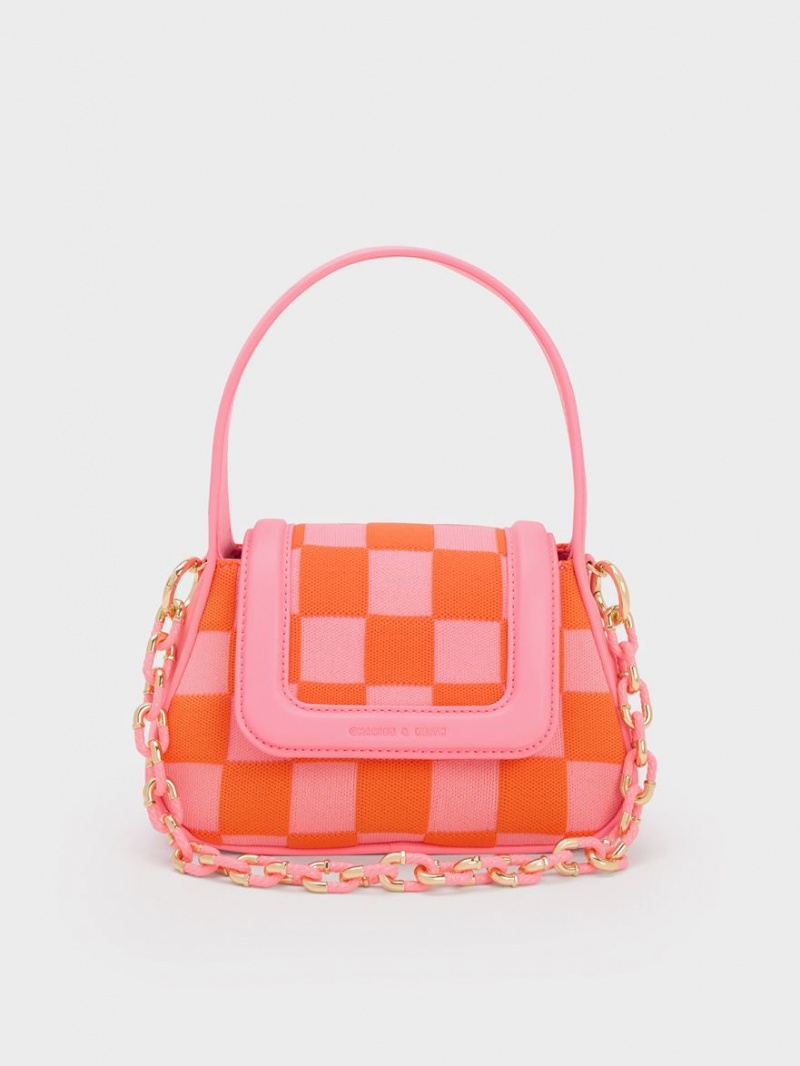 Charles And Keith Shiloh Checkerboard Top Handbag Pink | PHILIPPINES V203