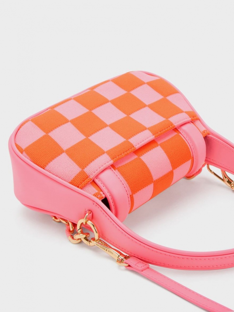 Charles And Keith Shiloh Checkerboard Top Handbag Pink | PHILIPPINES V203