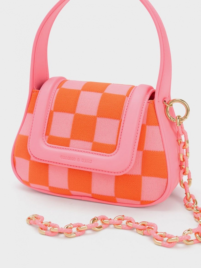 Charles And Keith Shiloh Checkerboard Top Handbag Pink | PHILIPPINES V203