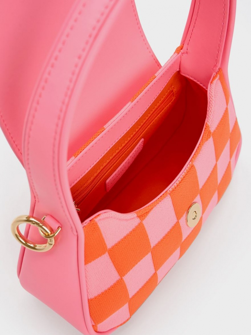 Charles And Keith Shiloh Checkerboard Top Handbag Pink | PHILIPPINES V203