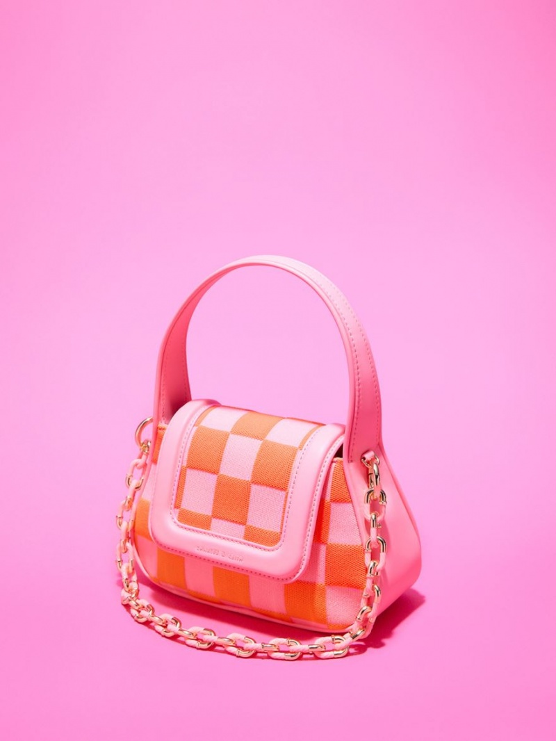 Charles And Keith Shiloh Checkerboard Top Handbag Pink | PHILIPPINES V203