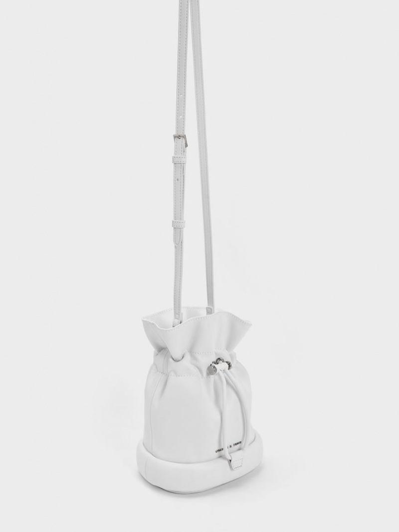 Charles And Keith Shiloh Drawstring Bucket Bags White | PHILIPPINES A792