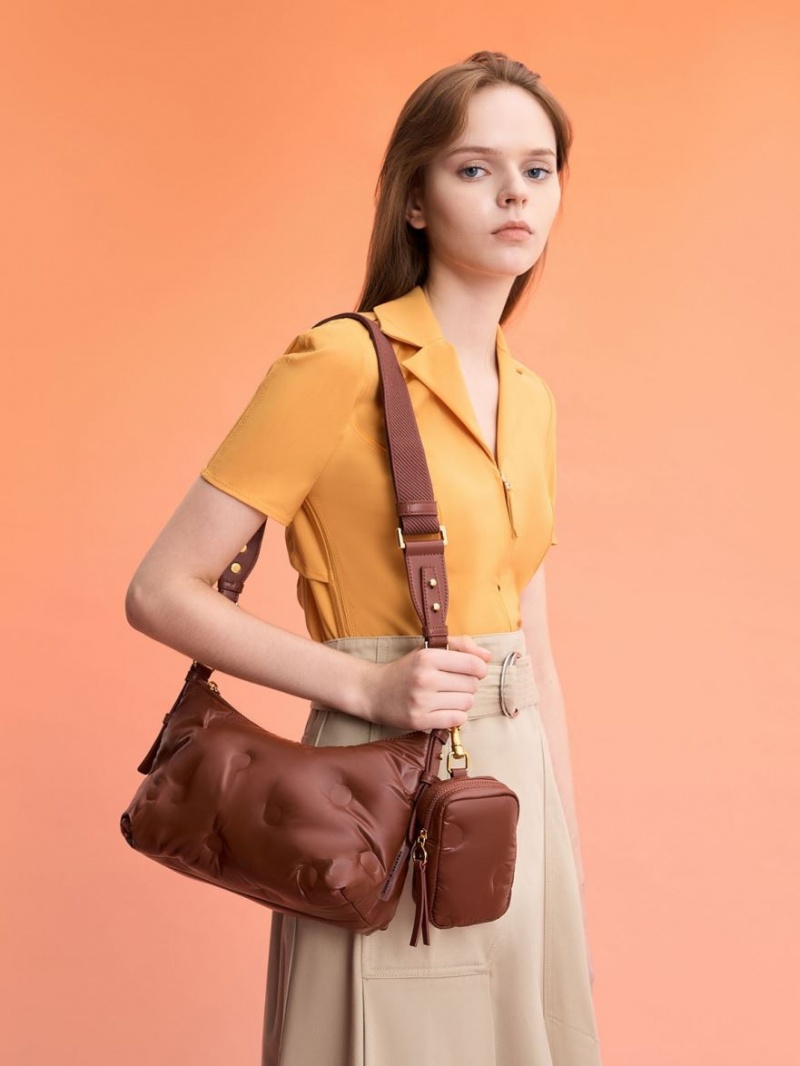 Charles And Keith Sianna Nylon Crossbody Bags Chocolate | PHILIPPINES T615