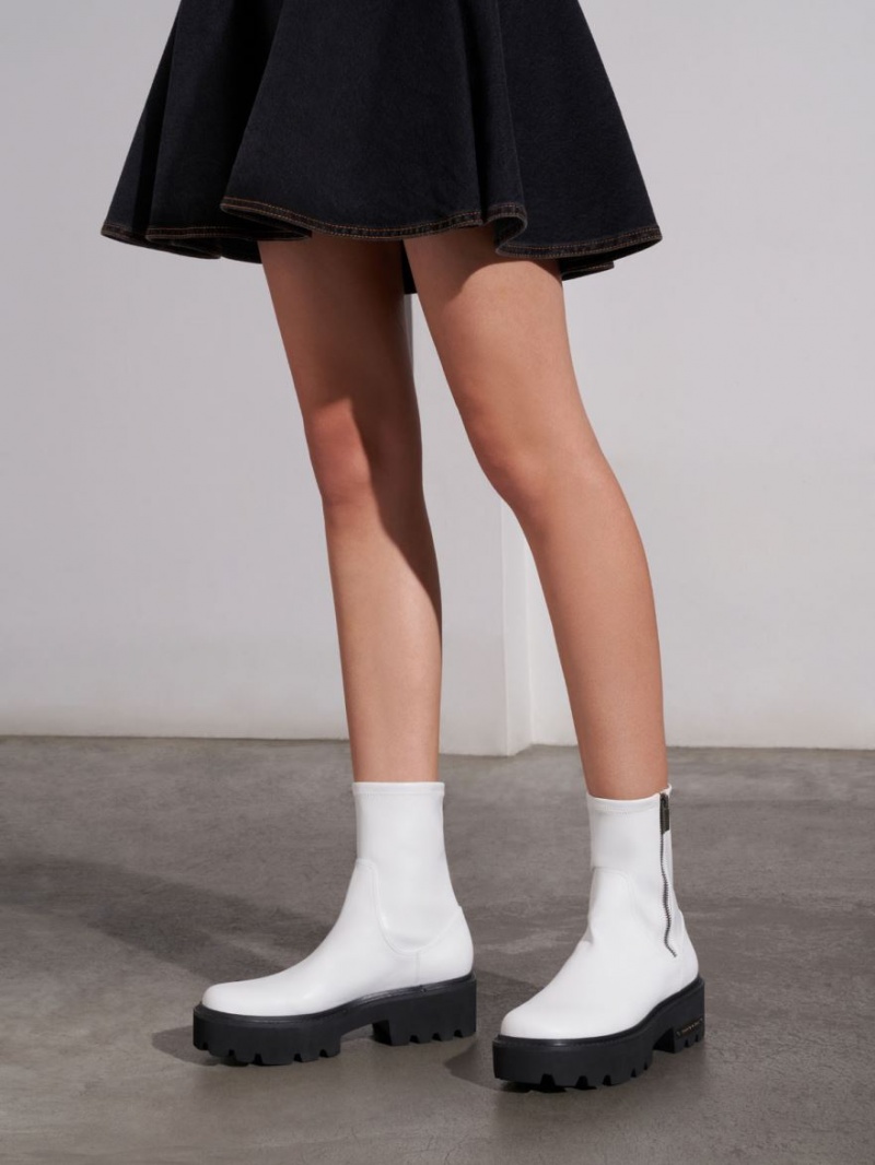 Charles And Keith Side-Zip Ankle Boots White | PHILIPPINES P295