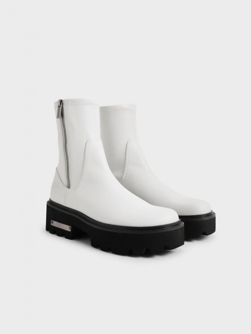 Charles And Keith Side-Zip Ankle Boots White | PHILIPPINES P295