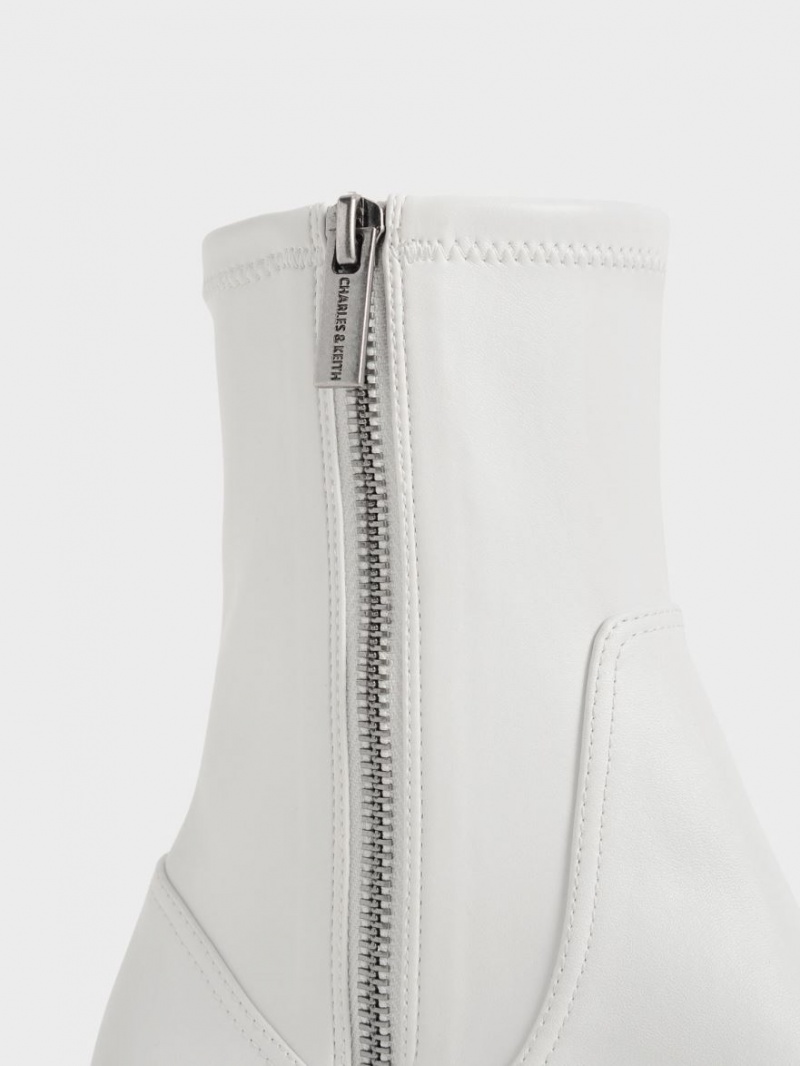 Charles And Keith Side-Zip Ankle Boots White | PHILIPPINES P295