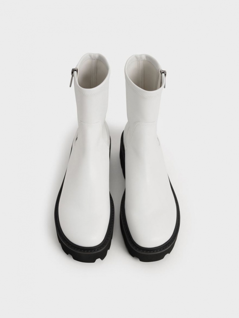 Charles And Keith Side-Zip Ankle Boots White | PHILIPPINES P295