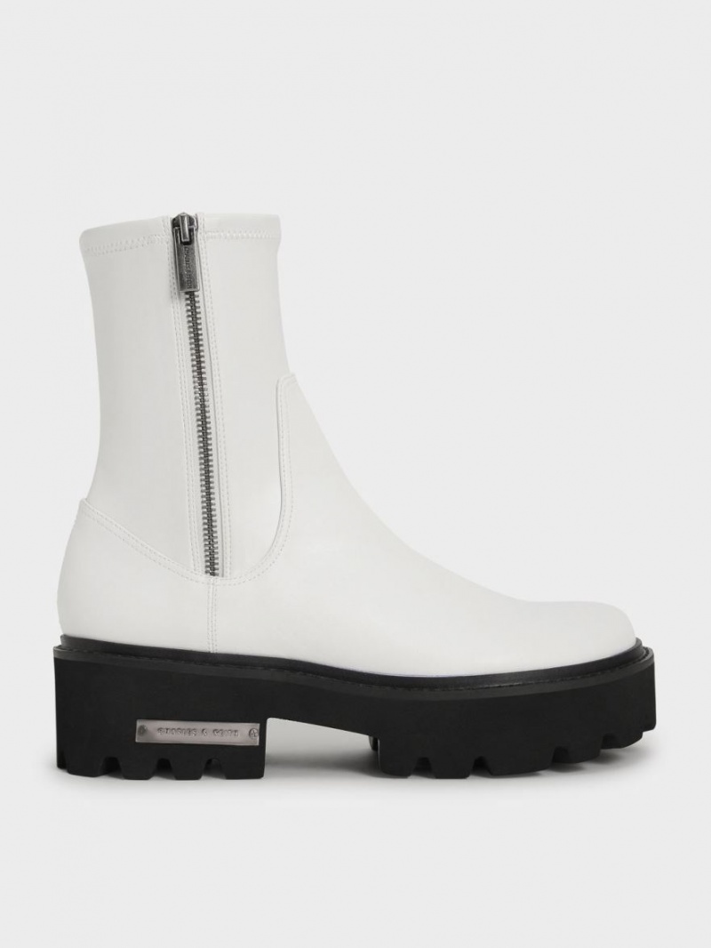 Charles And Keith Side-Zip Ankle Boots White | PHILIPPINES P295