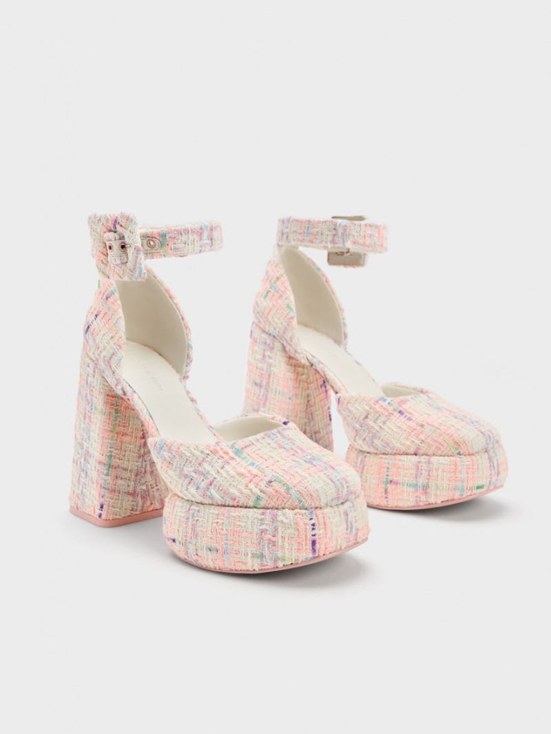 Charles And Keith Sinead Tweed Buckled D'Orsay Platform Pumps Multicolor | PHILIPPINES L690