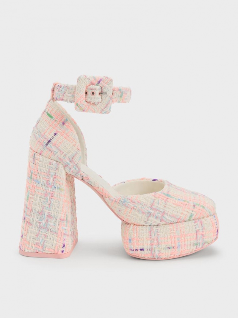 Charles And Keith Sinead Tweed Buckled D\'Orsay Platform Pumps Multicolor | PHILIPPINES L690