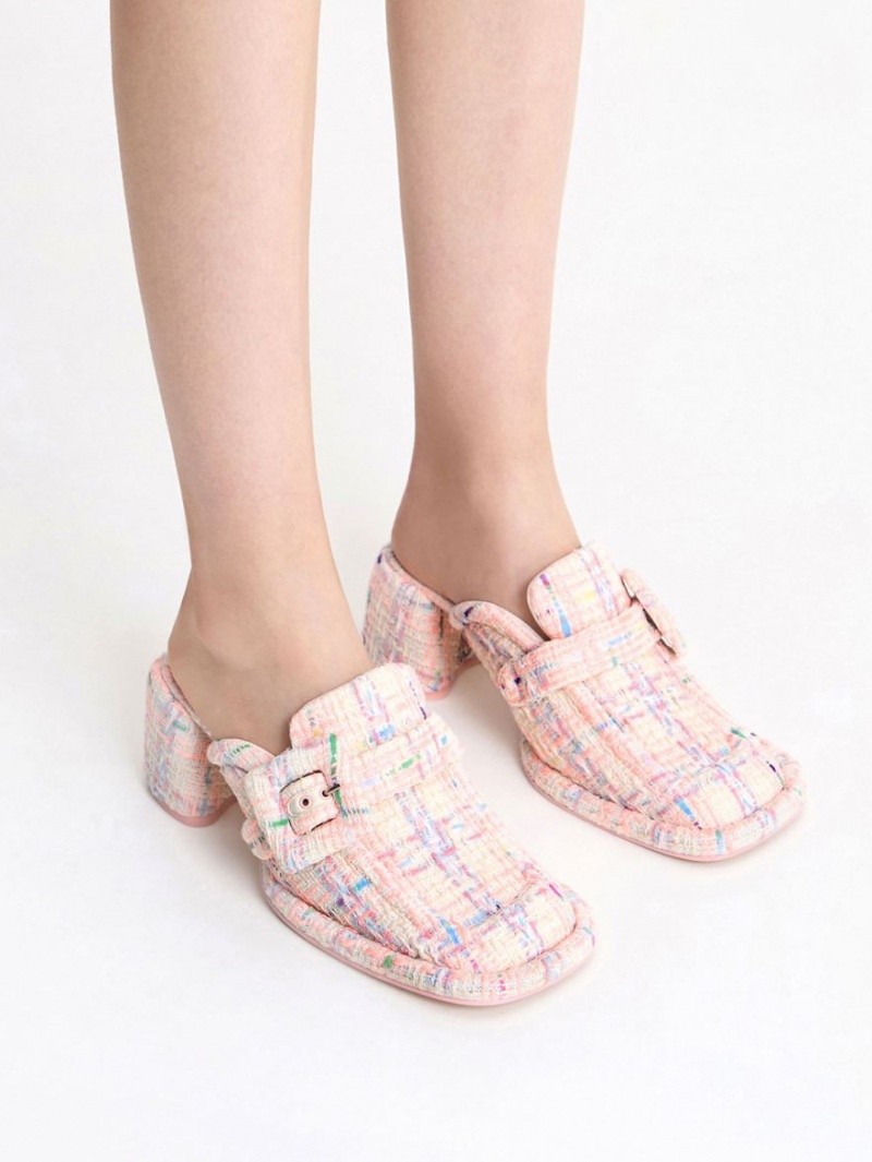 Charles And Keith Sinead Tweed Buckled Loafer Mules Multicolor | PHILIPPINES E954