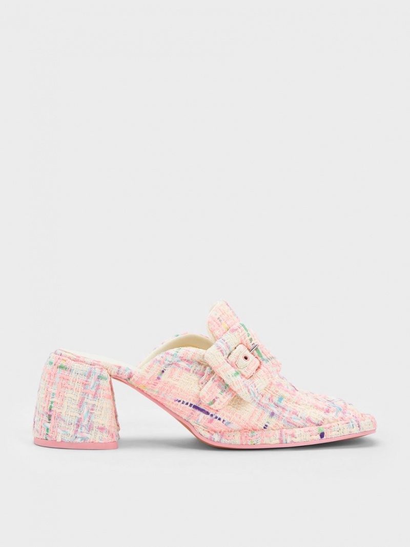 Charles And Keith Sinead Tweed Buckled Loafer Mules Multicolor | PHILIPPINES E954