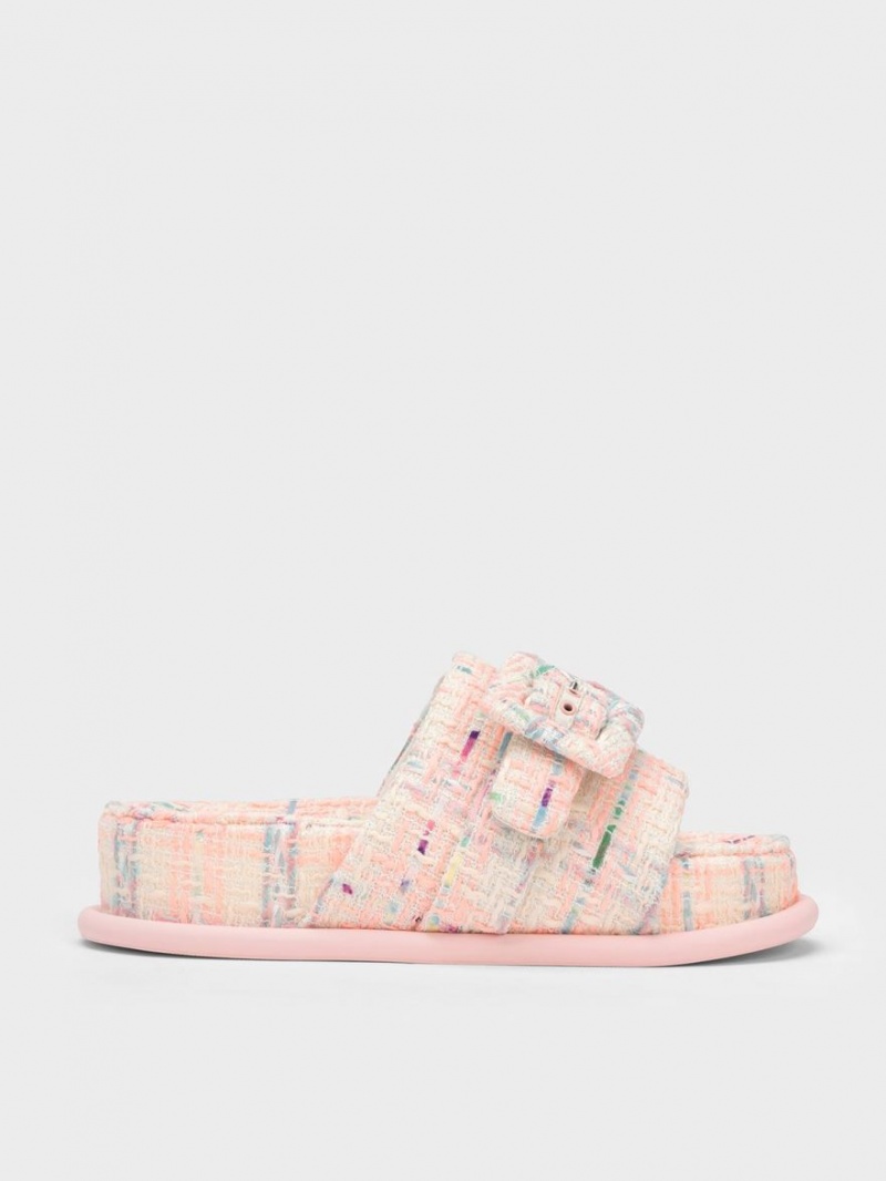 Charles And Keith Sinead Tweed Buckled Slide Sandals Multicolor | PHILIPPINES T867