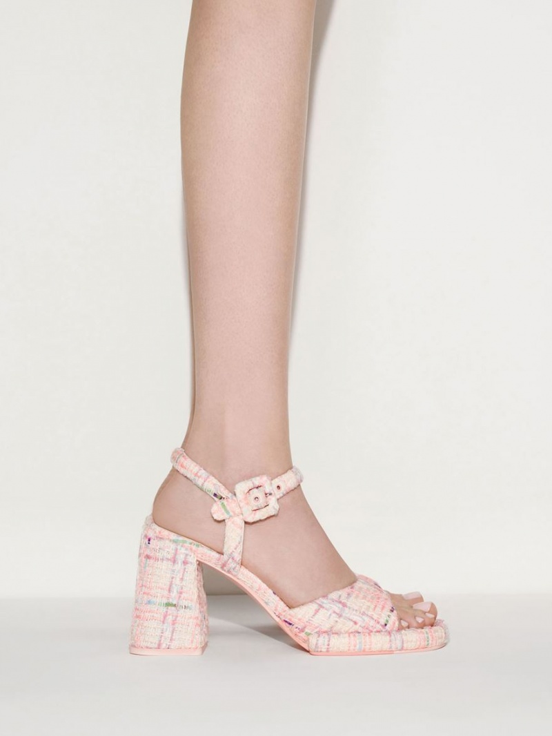 Charles And Keith Sinead Tweed Trapeze Heel Buckled Heels Sandals Multicolor | PHILIPPINES Z614