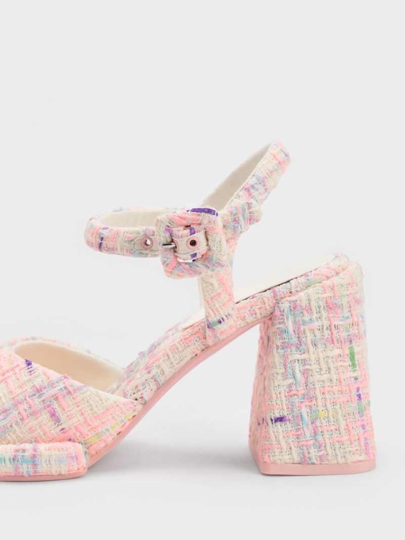 Charles And Keith Sinead Tweed Trapeze Heel Buckled Heels Sandals Multicolor | PHILIPPINES Z614