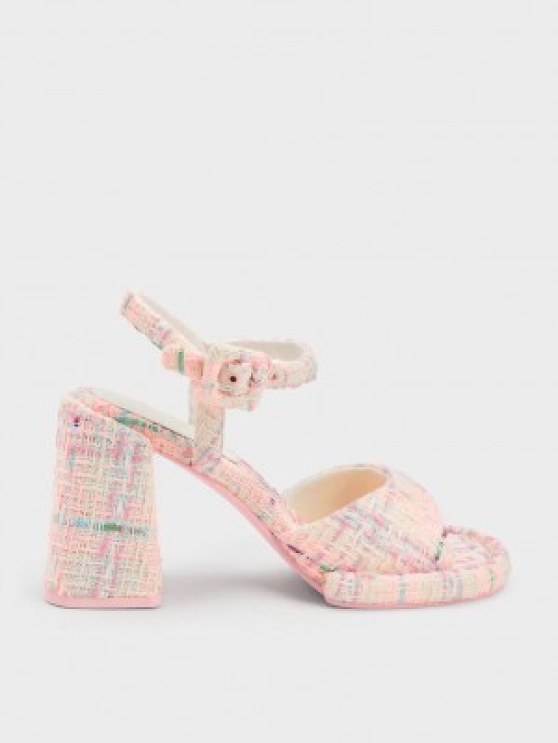 Charles And Keith Sinead Tweed Trapeze Heel Buckled Heels Sandals Multicolor | PHILIPPINES Z614