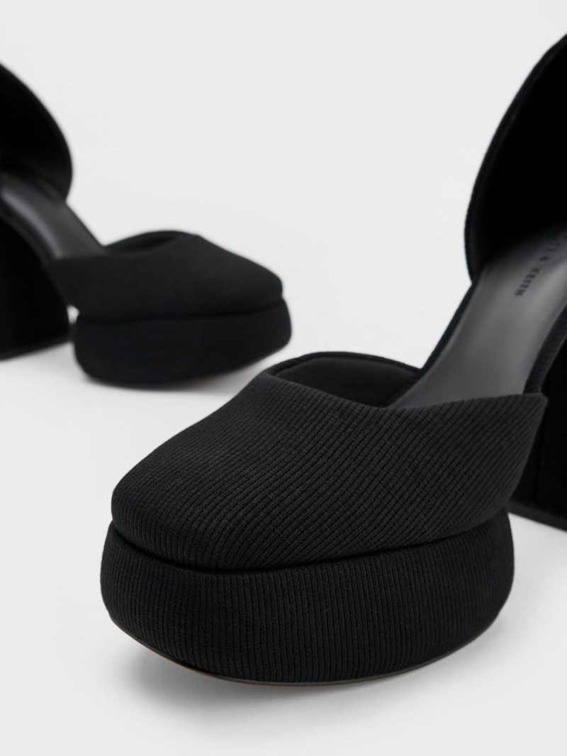 Charles And Keith Sinead Woven Buckled D'Orsay Platform Pumps Black | PHILIPPINES E032