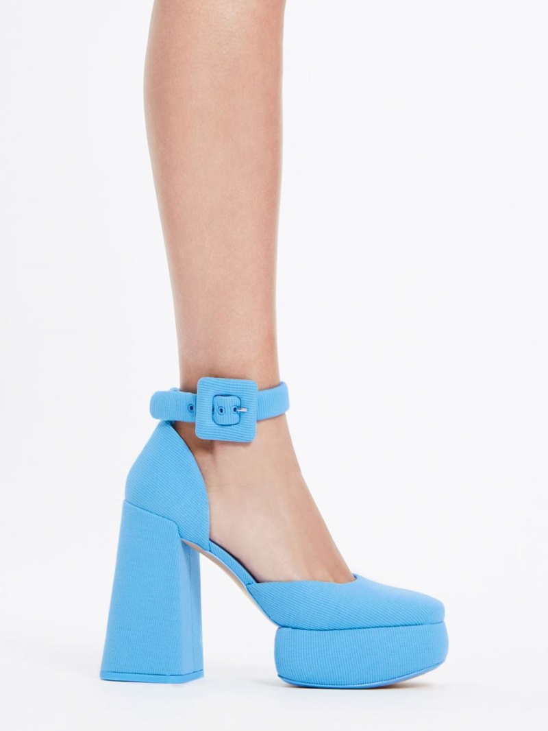 Charles And Keith Sinead Woven Buckled D'Orsay Platform Pumps Blue | PHILIPPINES S418