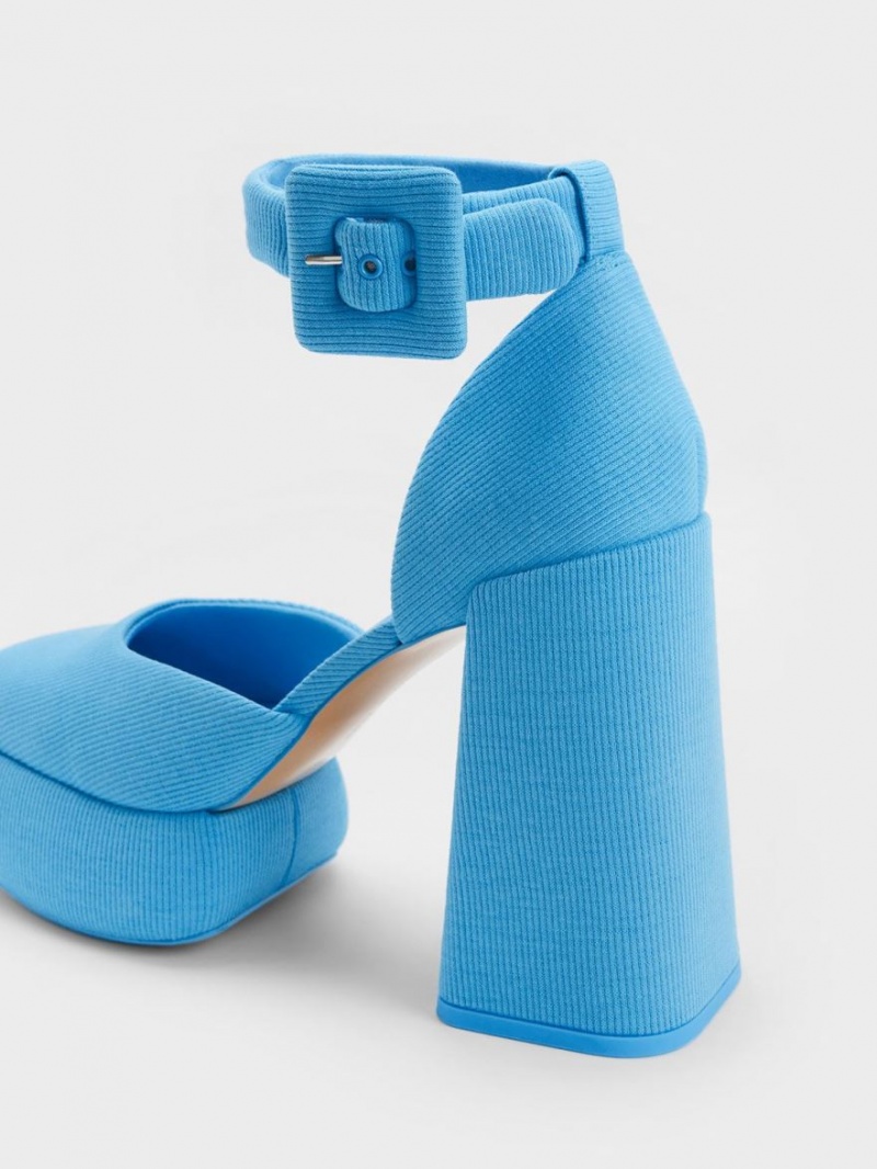 Charles And Keith Sinead Woven Buckled D'Orsay Platform Pumps Blue | PHILIPPINES S418