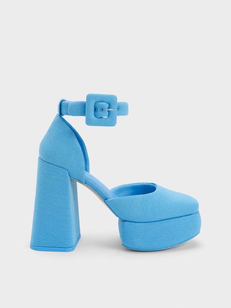 Charles And Keith Sinead Woven Buckled D\'Orsay Platform Pumps Blue | PHILIPPINES S418