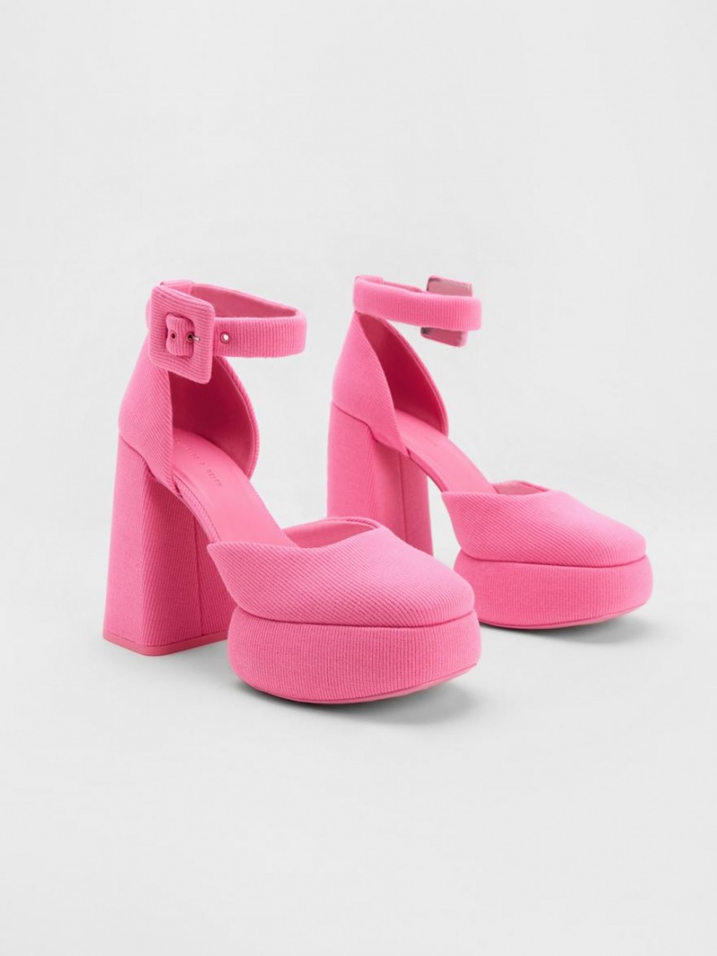 Charles And Keith Sinead Woven Buckled D'Orsay Platform Pumps Pink | PHILIPPINES C520