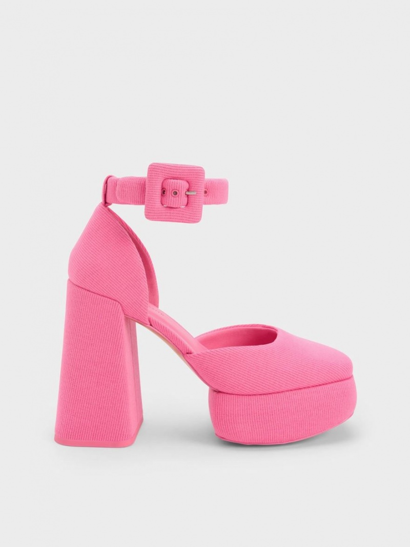 Charles And Keith Sinead Woven Buckled D\'Orsay Platform Pumps Pink | PHILIPPINES C520