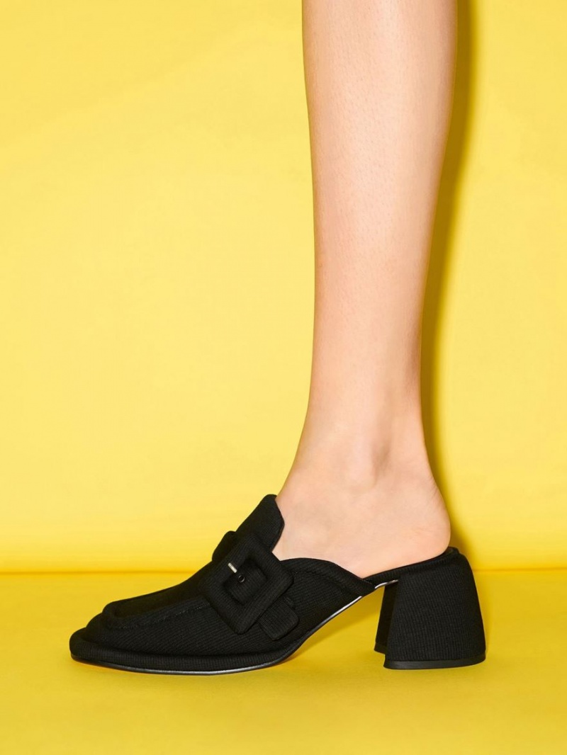 Charles And Keith Sinead Woven Buckled Loafer Mules Black | PHILIPPINES P162