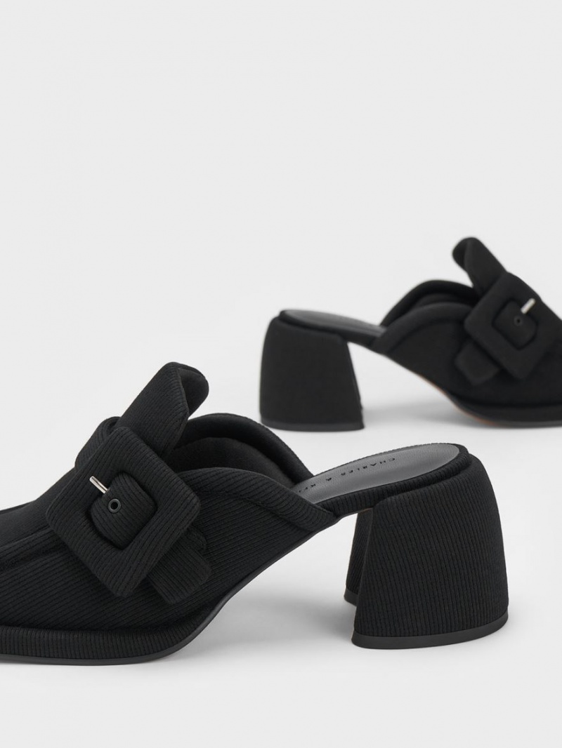 Charles And Keith Sinead Woven Buckled Loafer Mules Black | PHILIPPINES P162