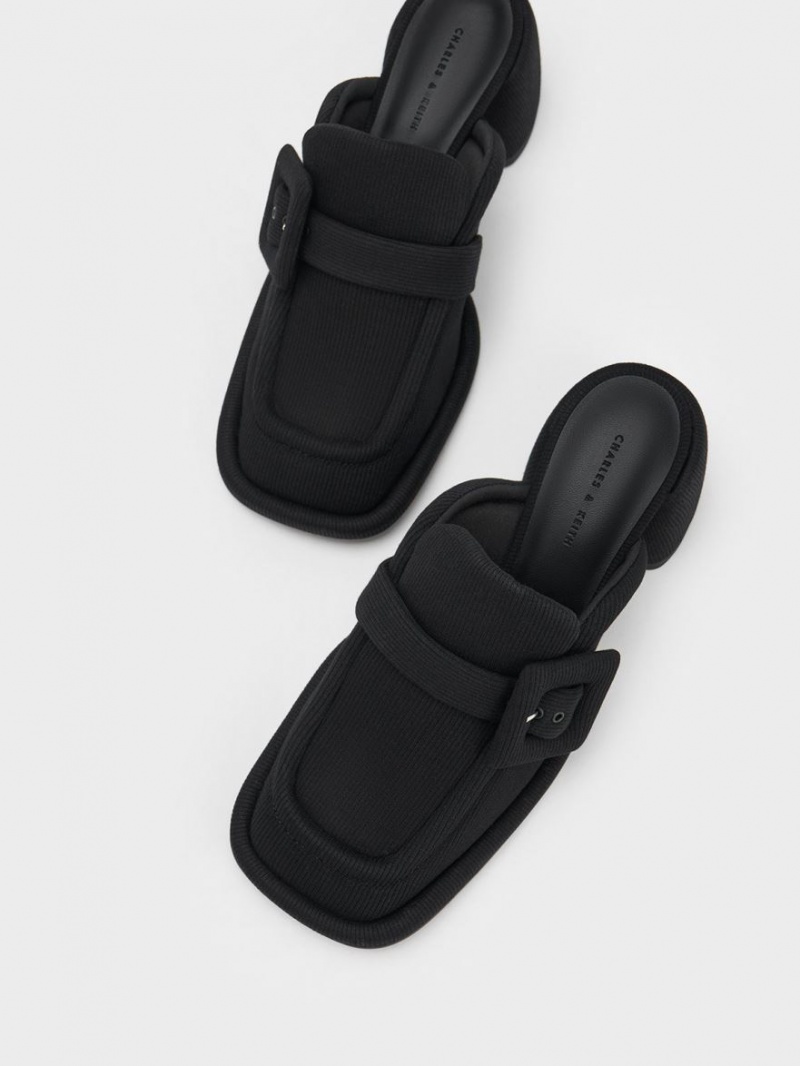 Charles And Keith Sinead Woven Buckled Loafer Mules Black | PHILIPPINES P162