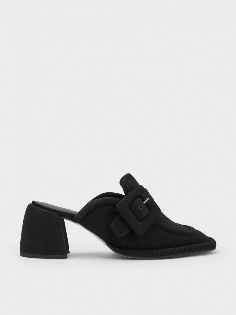 Charles And Keith Sinead Woven Buckled Loafer Mules Black | PHILIPPINES P162