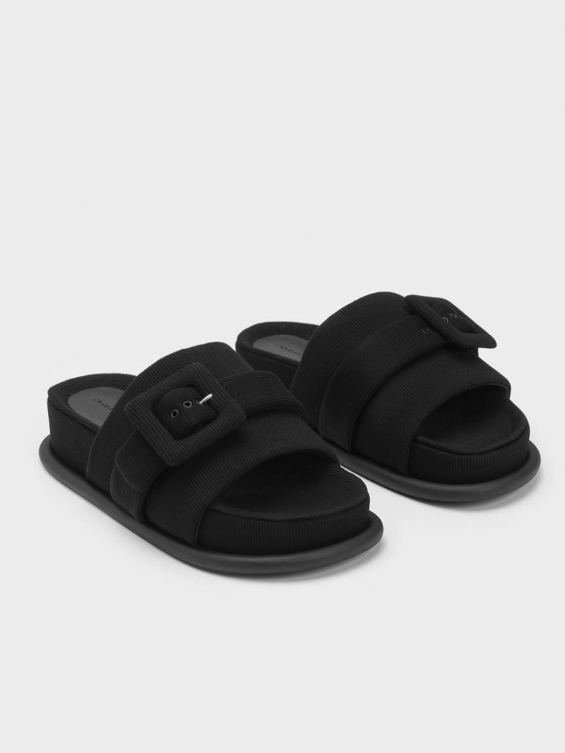 Charles And Keith Sinead Woven Buckled Slide Sandals Black | PHILIPPINES L058