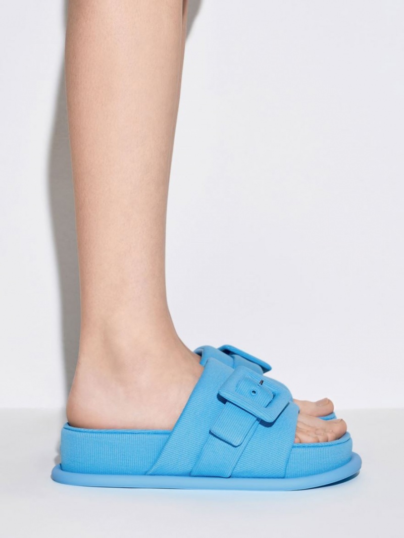 Charles And Keith Sinead Woven Buckled Slide Sandals Blue | PHILIPPINES N031